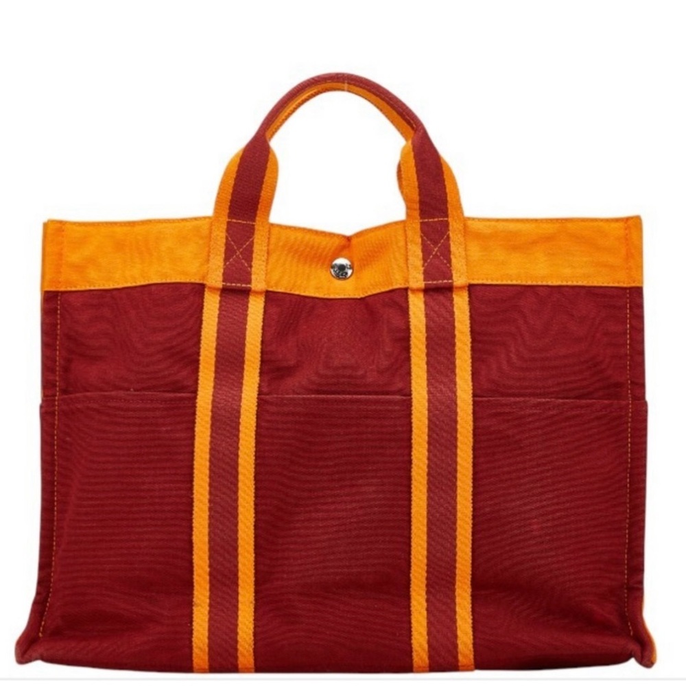 Hermes Tote MM French Festival 2002 Hawaii Limited Edition Bag Red Orange Canvas